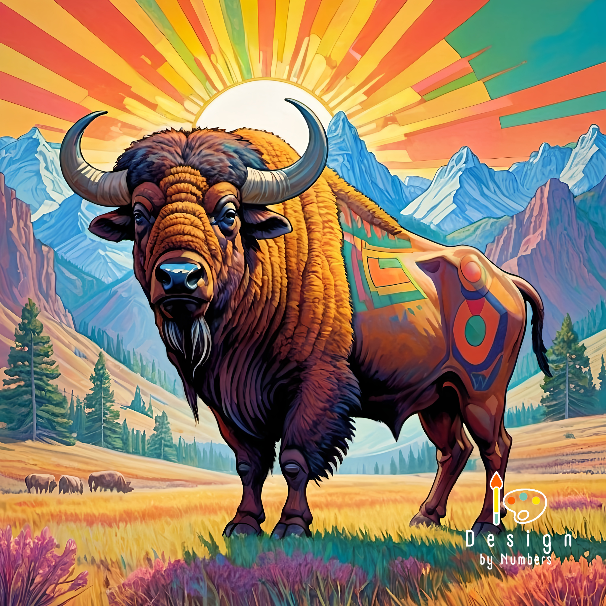 Ancestral Bison Sunrise- Paint By Numbers