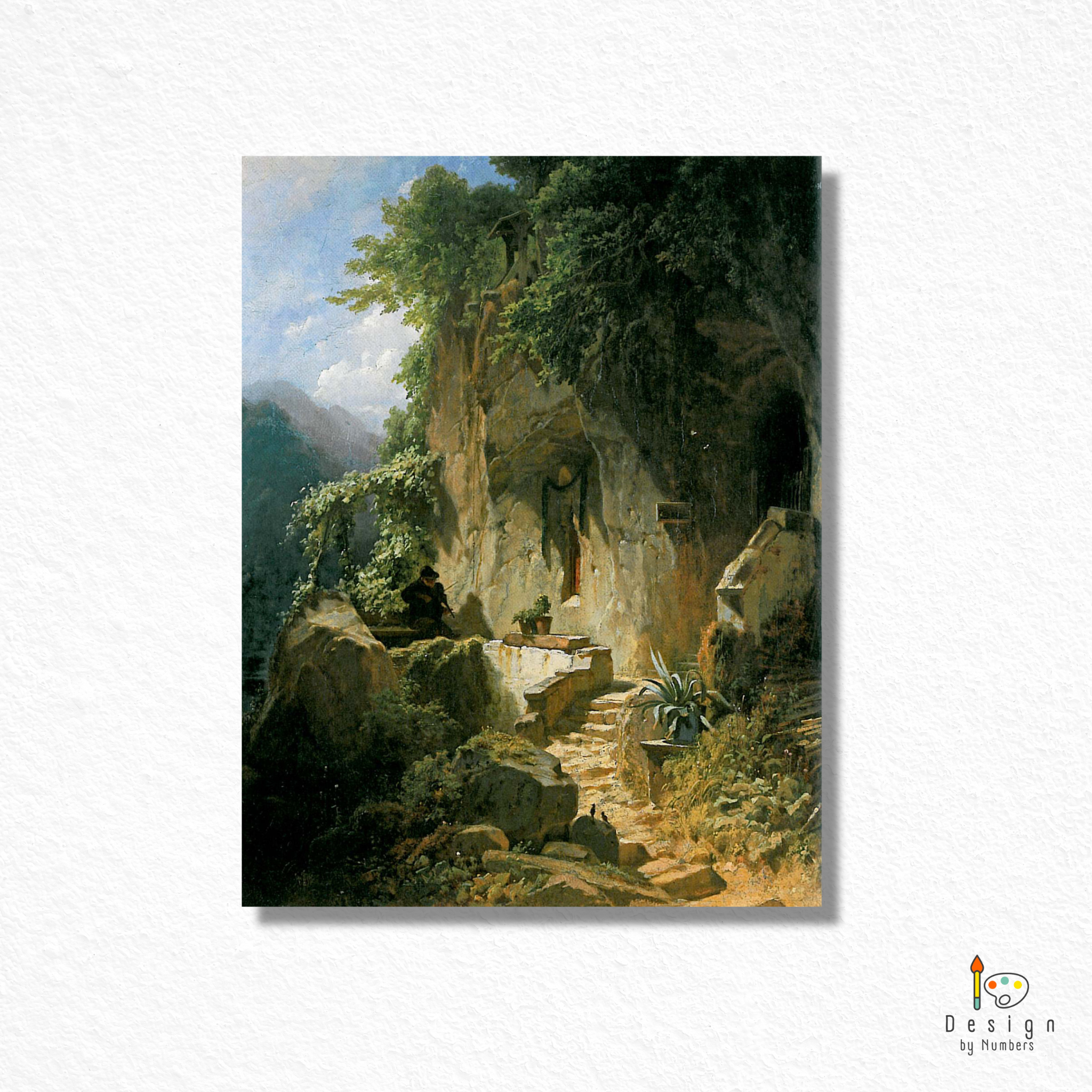 Music-making Hermit before his Rocky Abode- Carl Spitzweg- Paint by Numbers