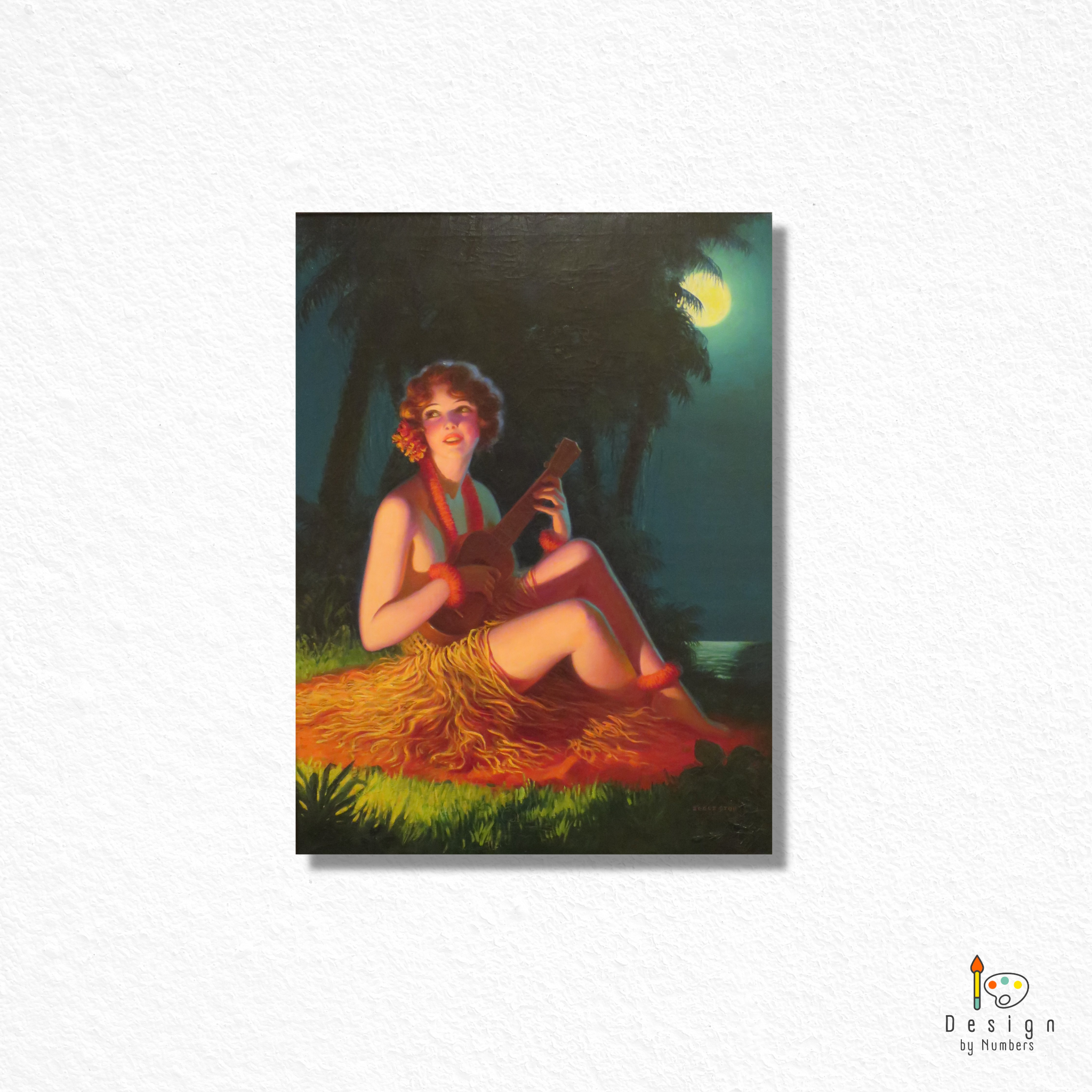 Girl in Moonlight with Banjo Ukulele- Edward Mason Eggleston- Paint by Numbers