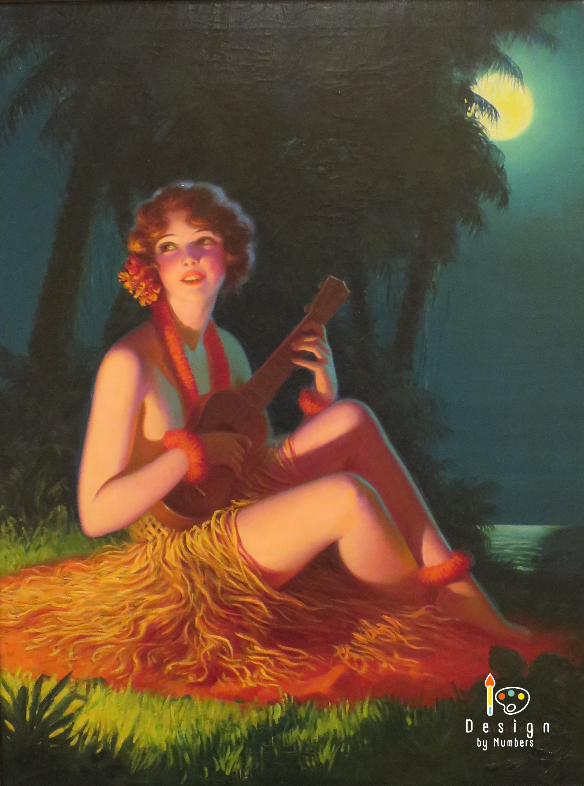 Girl in Moonlight with Banjo Ukulele- Edward Mason Eggleston- Paint by Numbers