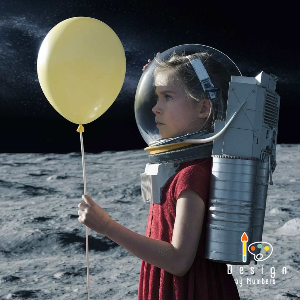 Girl on Moon with Yellow Balloon- Paint by Numbers
