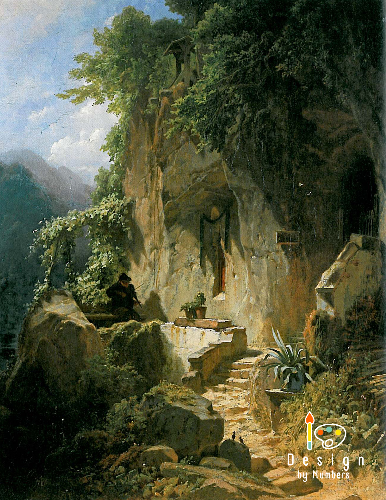 Music-making Hermit before his Rocky Abode- Carl Spitzweg- Paint by Numbers