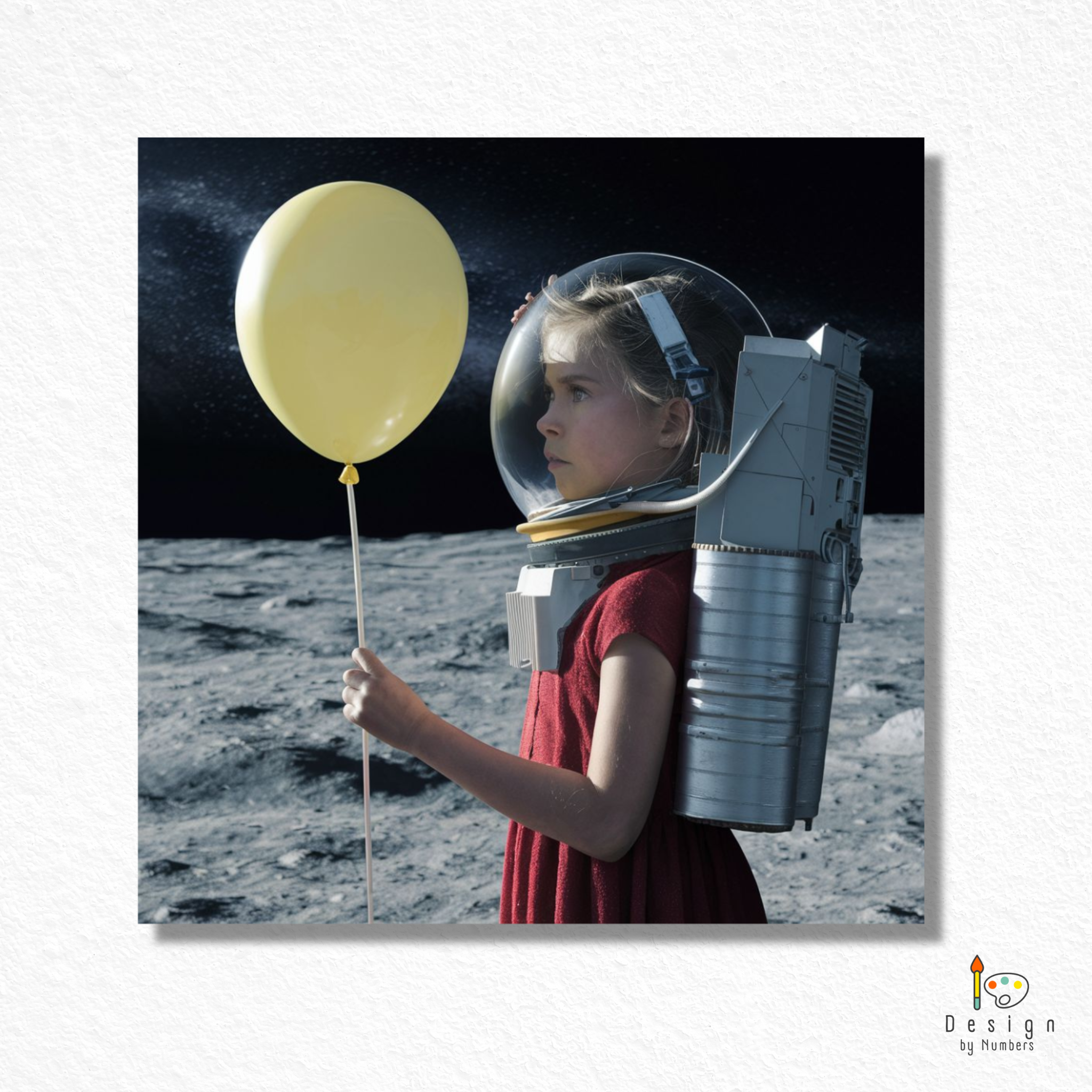 Girl on Moon with Yellow Balloon- Paint by Numbers
