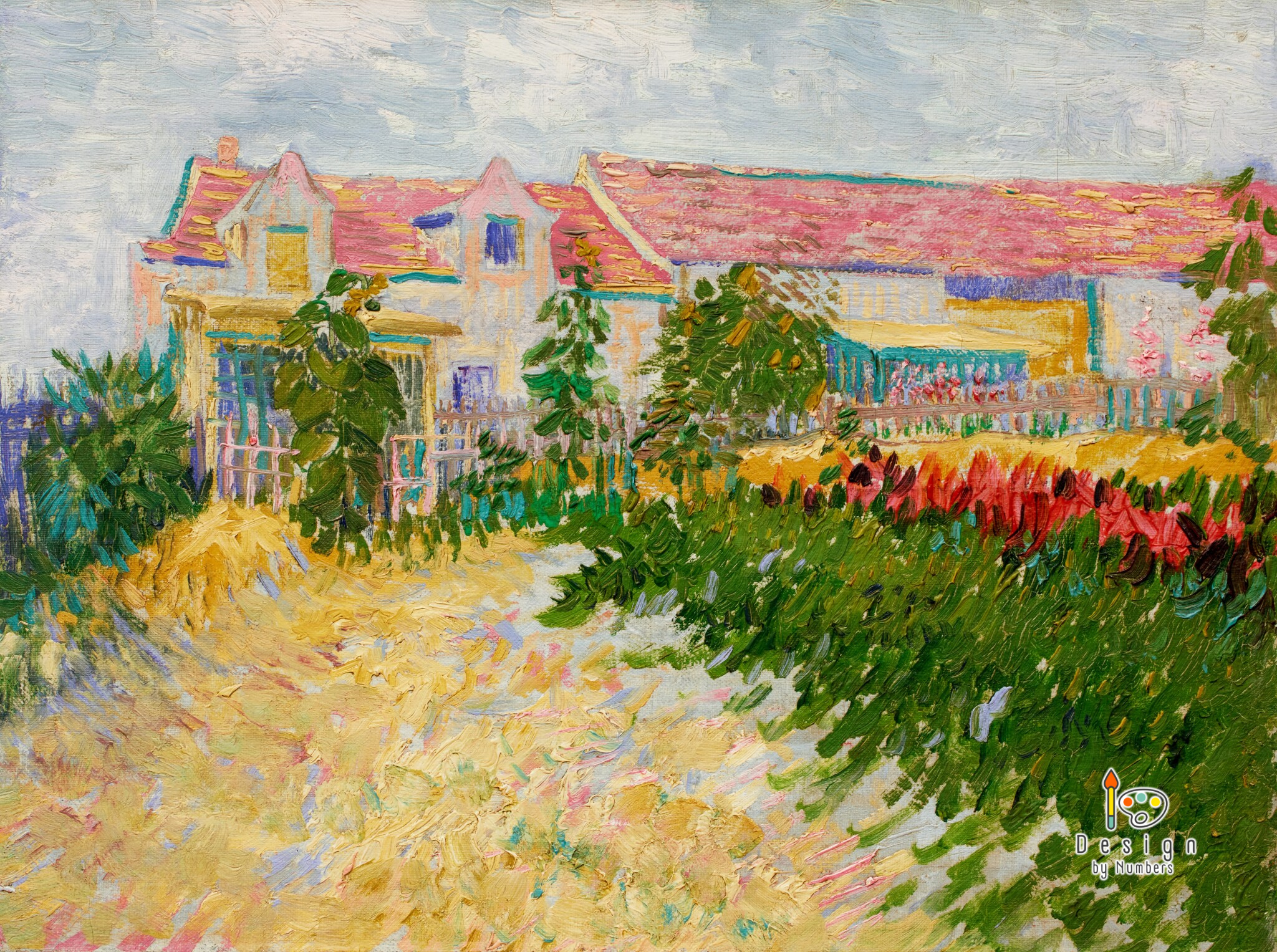 Garden of Sunflowers in Front of Debray Farmhouse - Vincent van Gogh - Paint by Numbers