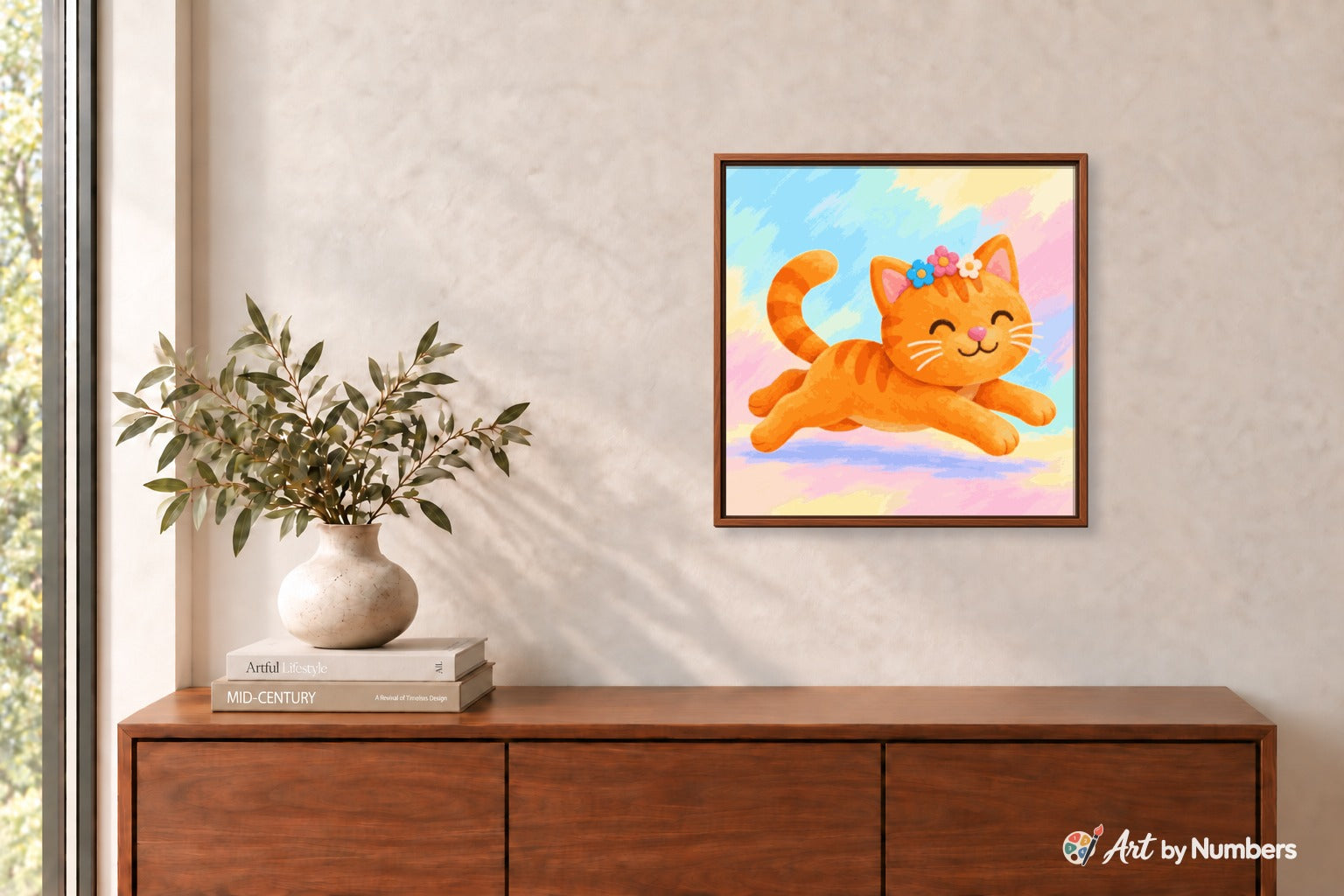 Joyful Pastel Leaping Cat - Paint by Numbers · image 3