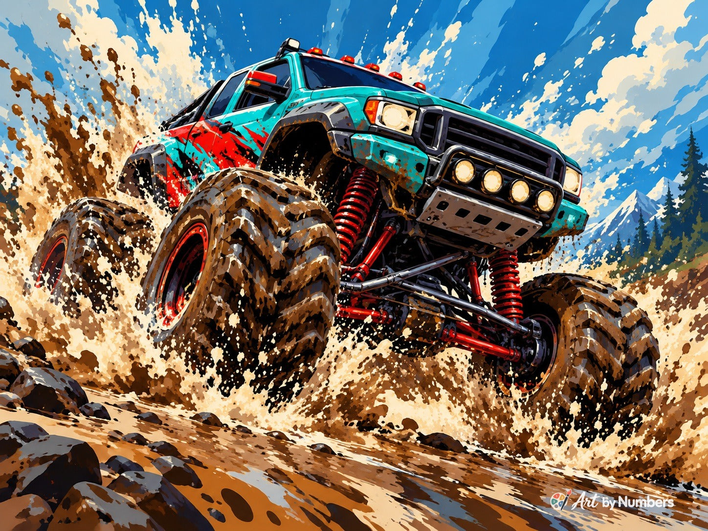 Teal Monster Truck Mud Splash - Paint by Numbers · image 2