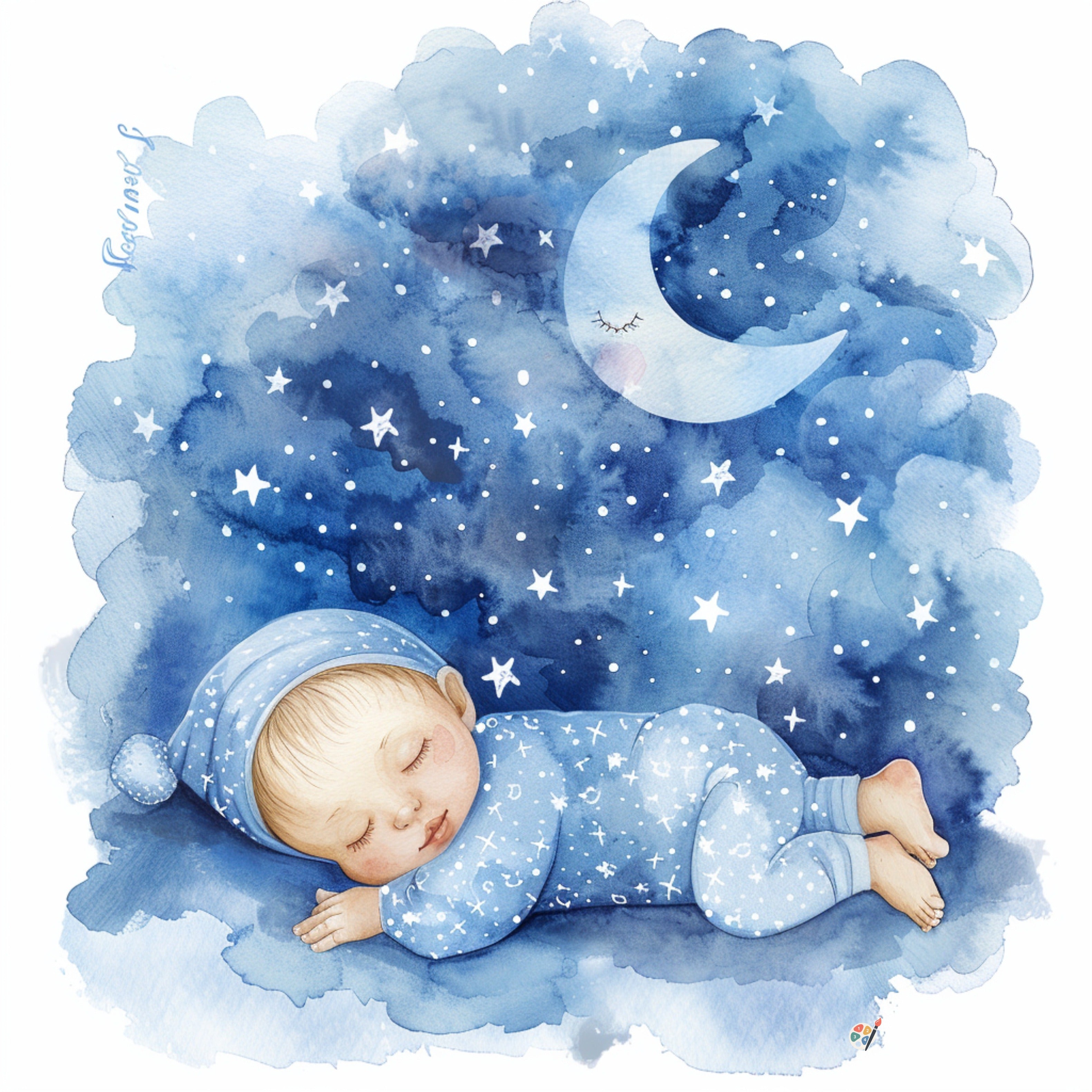 Sleeping Baby in the Moonlight - Paint by Numbers · image 2