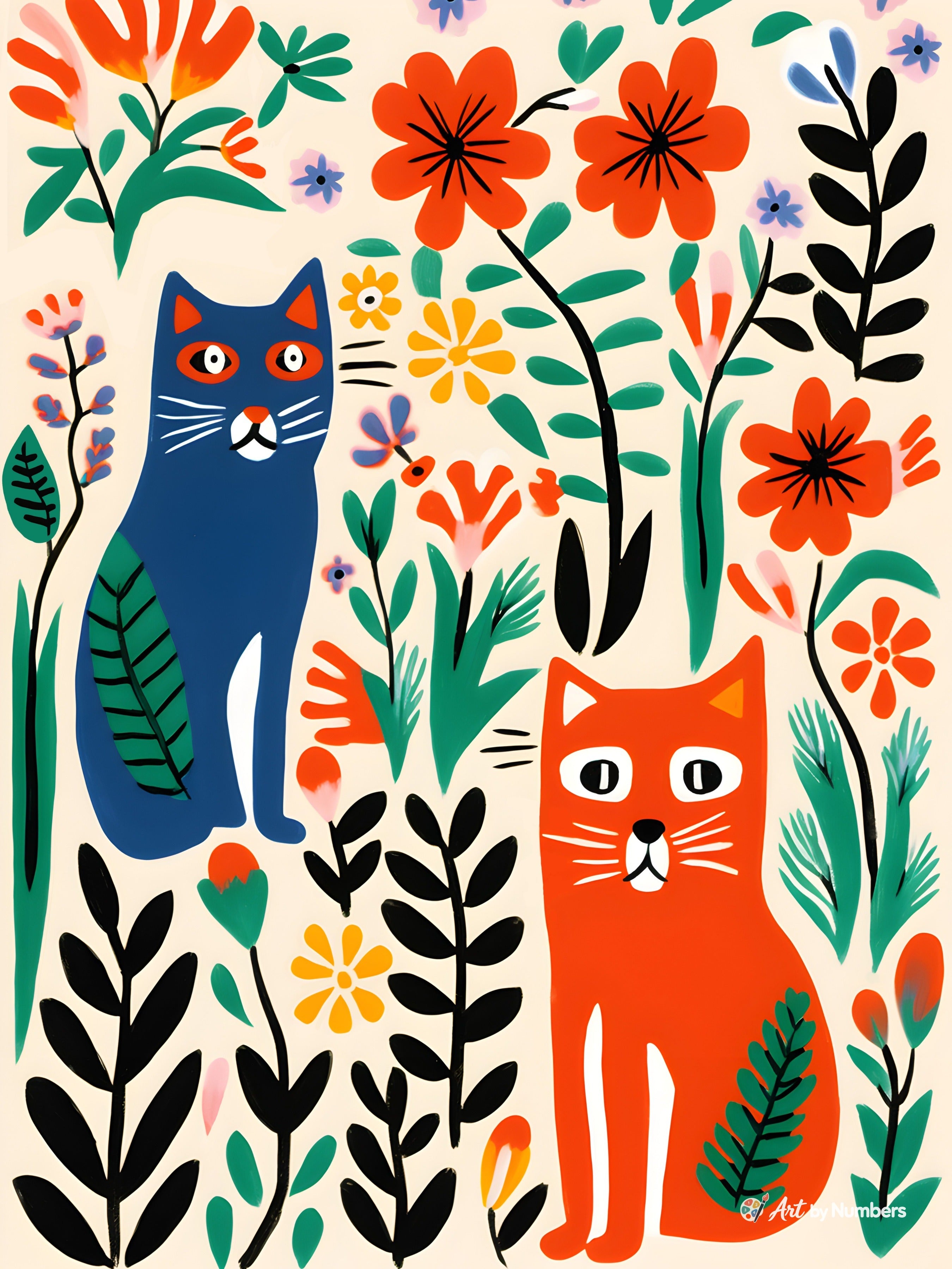 Cats Among Flowers - Paint by Numbers · image 2
