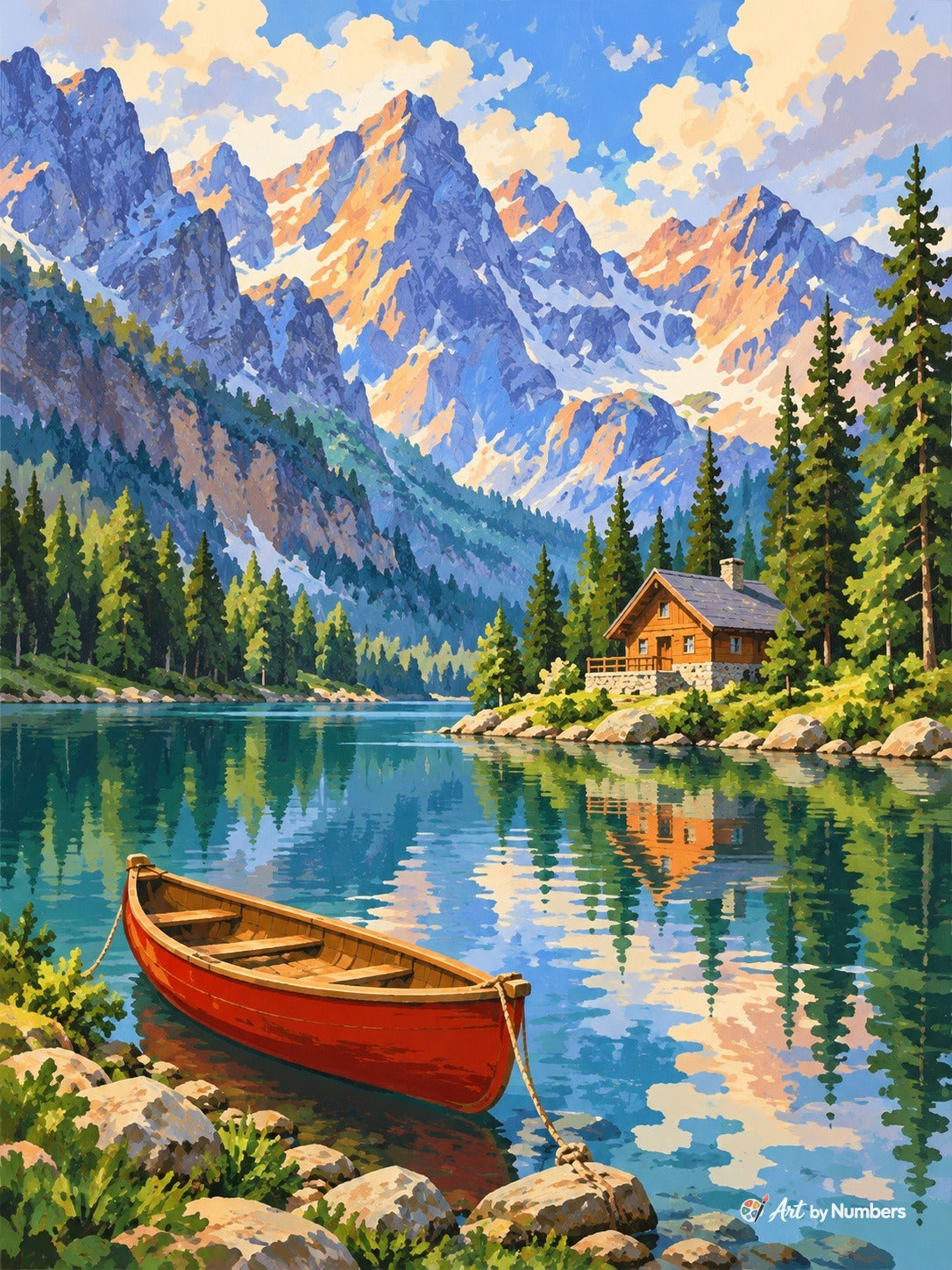Alpine Lake Cabin Reflections - Paint by Numbers · image 2