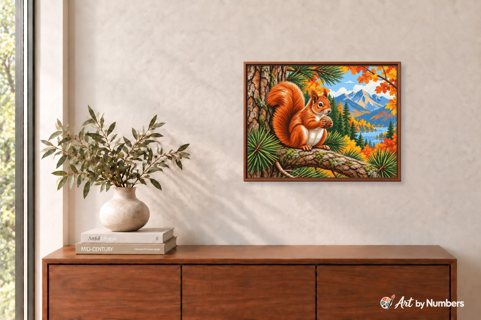 Red Squirrel Over Autumn Mountain Lake - Paint by Numbers · image 3