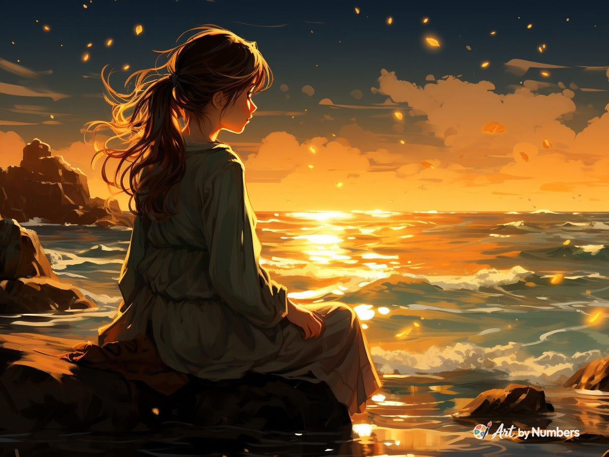 Girl by the Sea at Sunset - Paint by Numbers · image 2