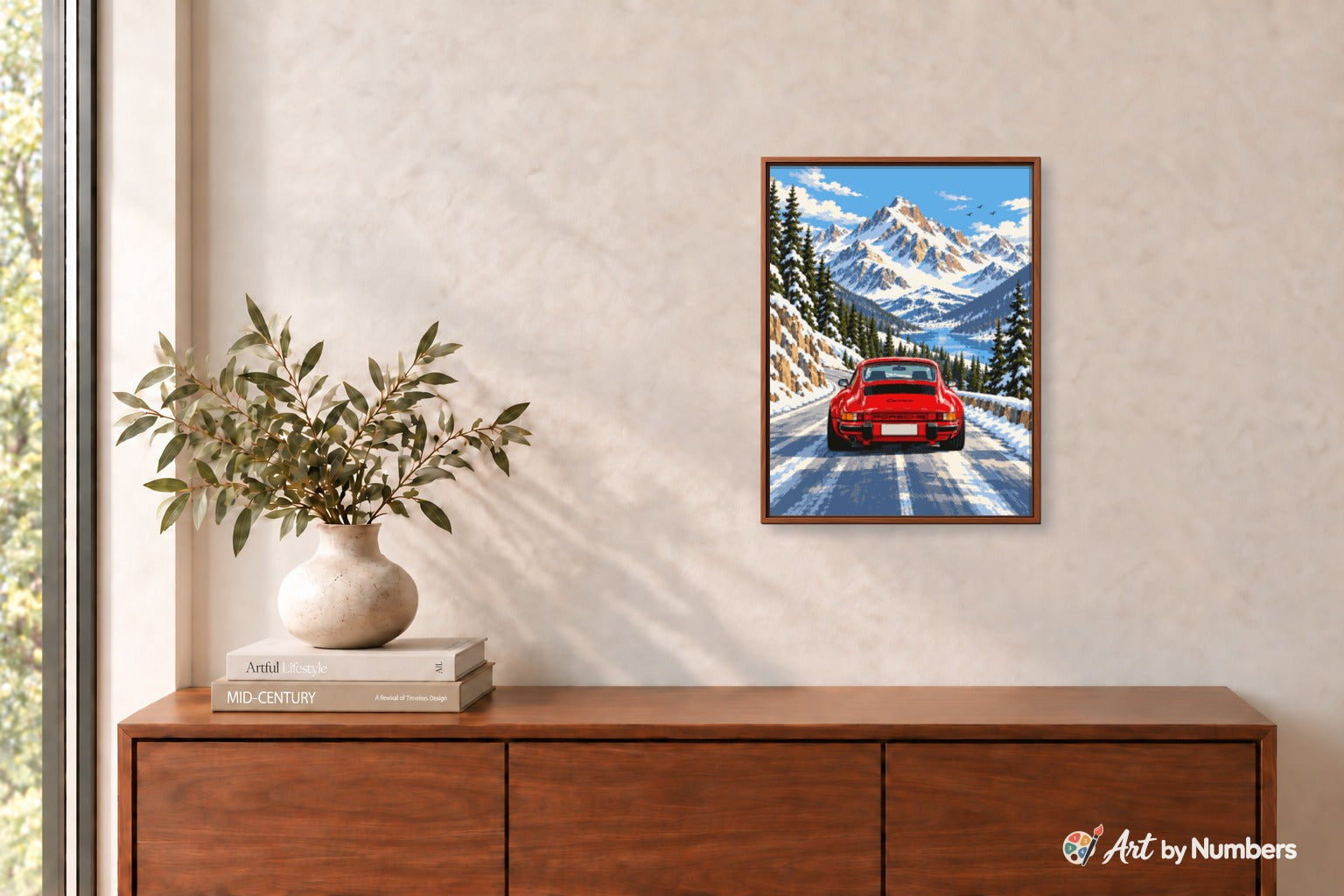 Red Porsche on a Snowy Alpine Pass - Paint by Numbers · image 3