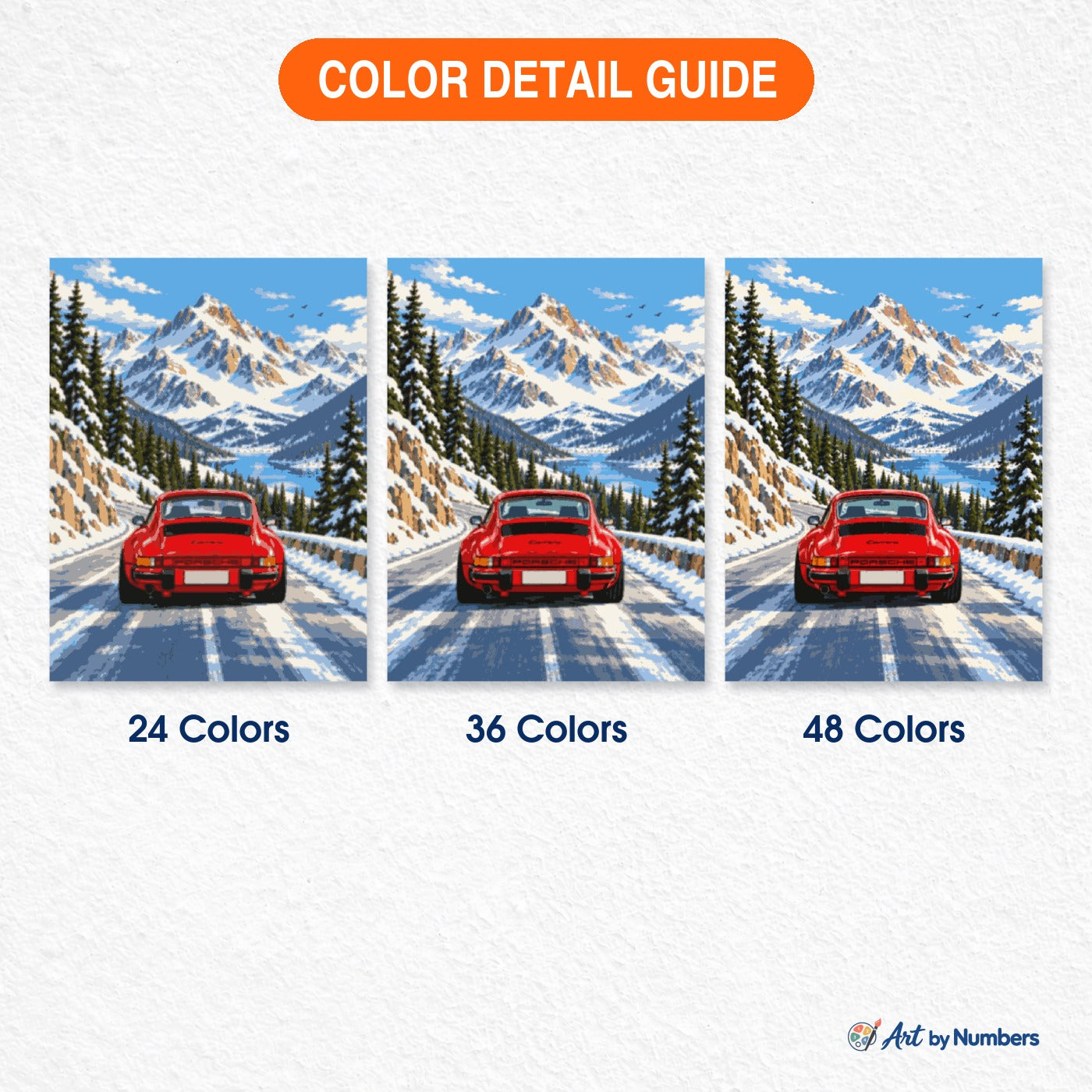 Red Porsche on a Snowy Alpine Pass - Paint by Numbers · image 4