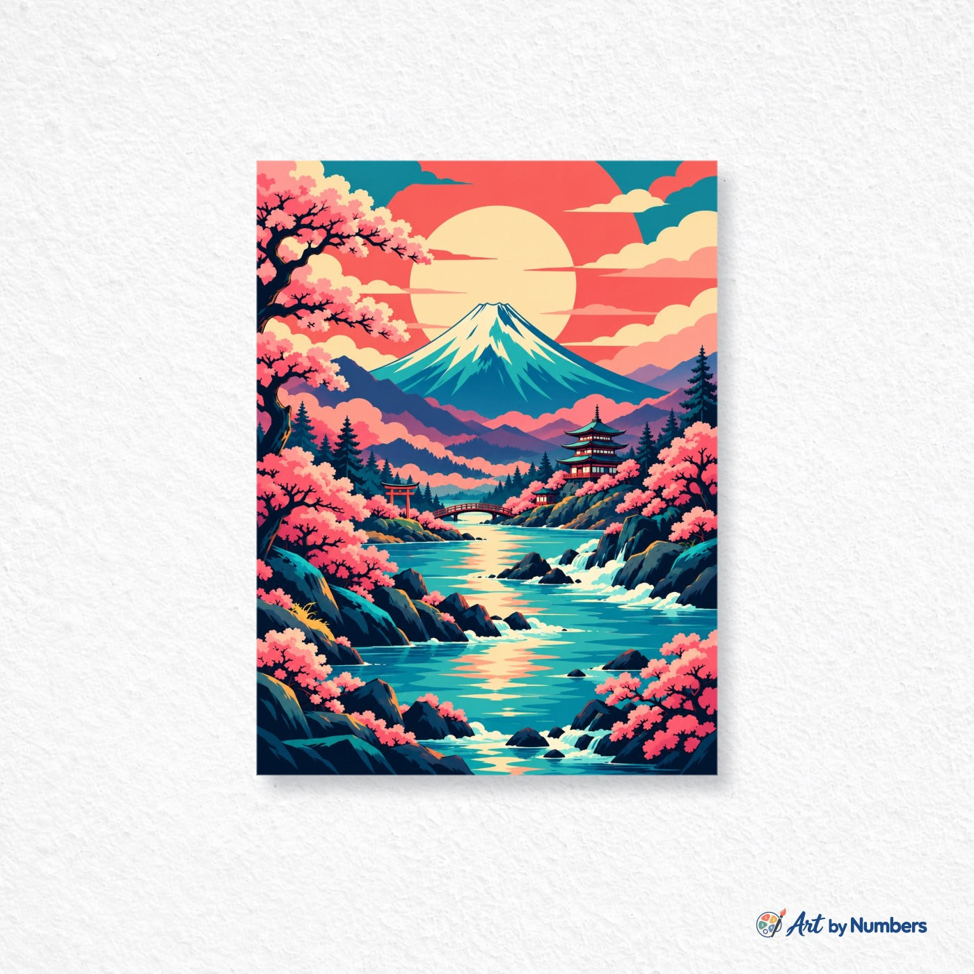 Mount Fuji Sakura River - Paint by Numbers · image 1