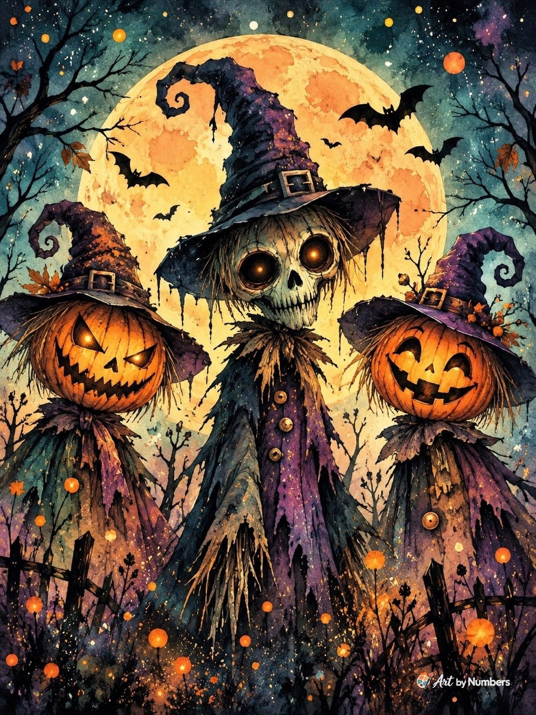 Moonlit Scarecrow Halloween Trio - Paint by Numbers · image 2