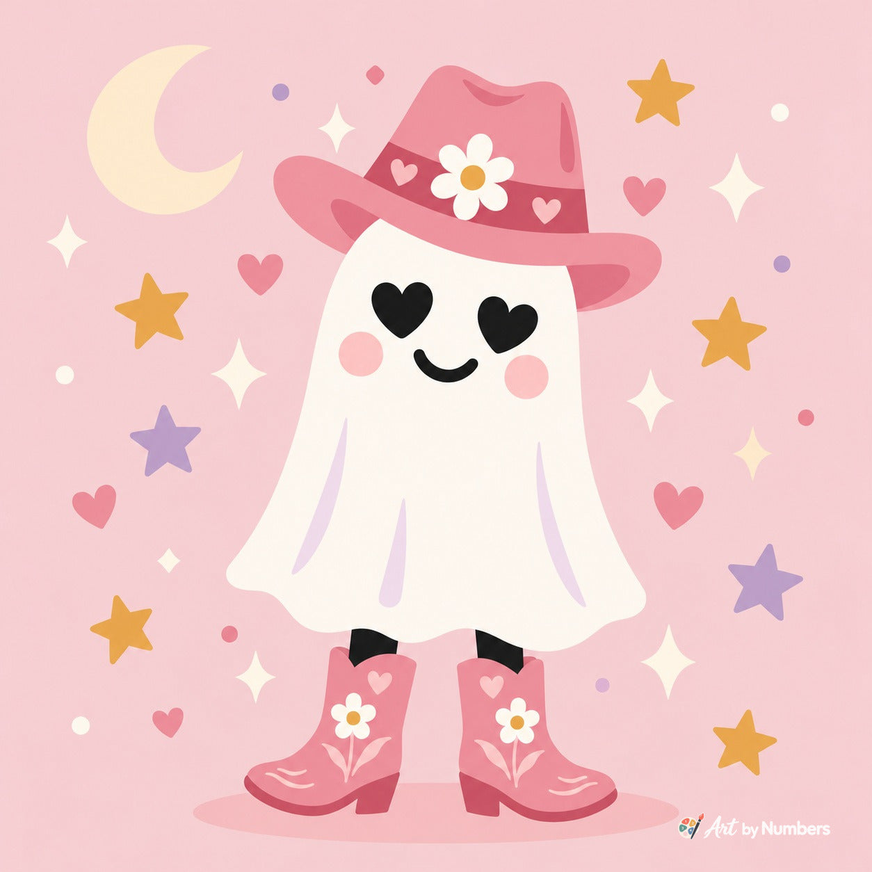 Kawaii Cowboy Ghost - Paint by Numbers · image 2