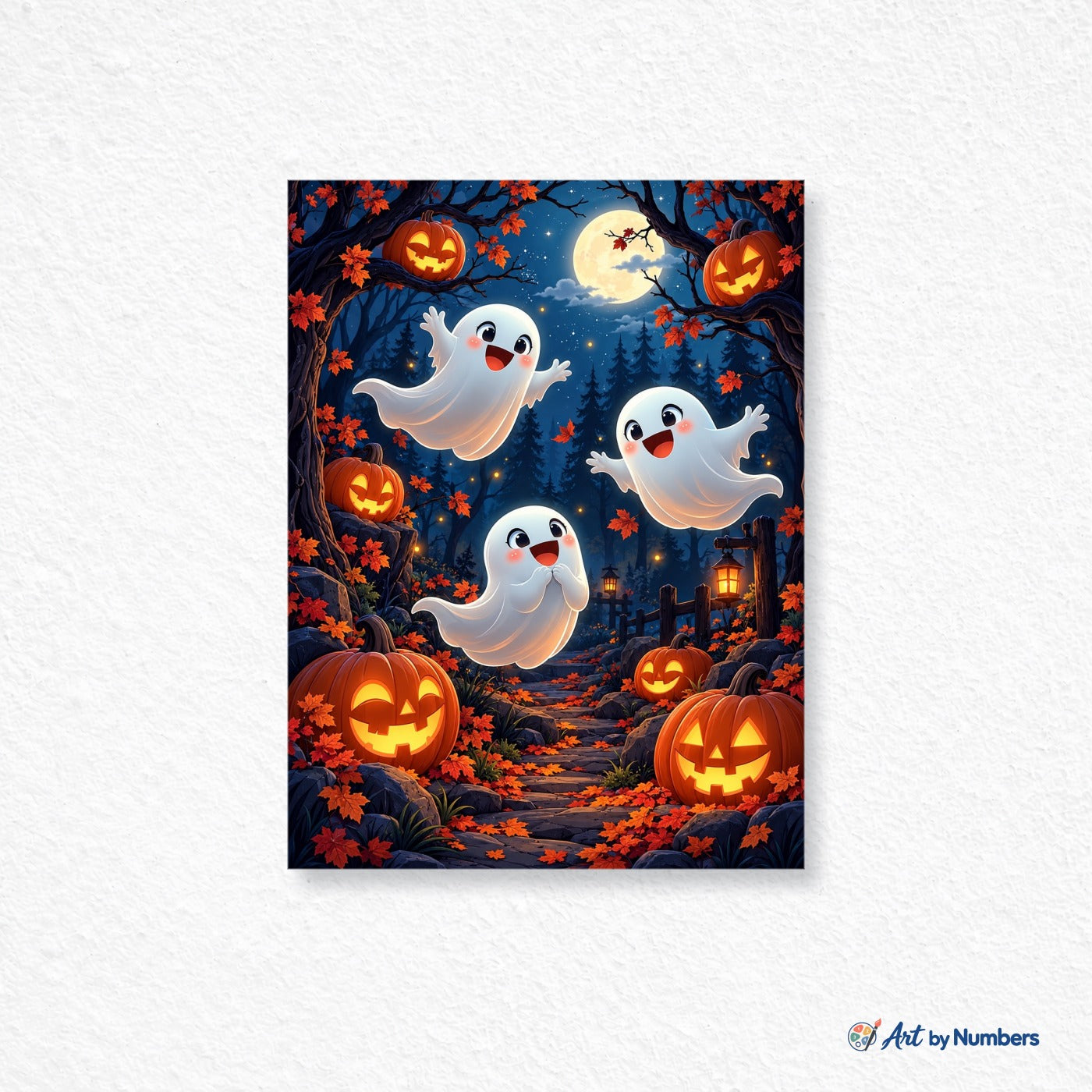 Joyful Ghosts in a Moonlit Pumpkin Forest - Paint by Numbers · image 1