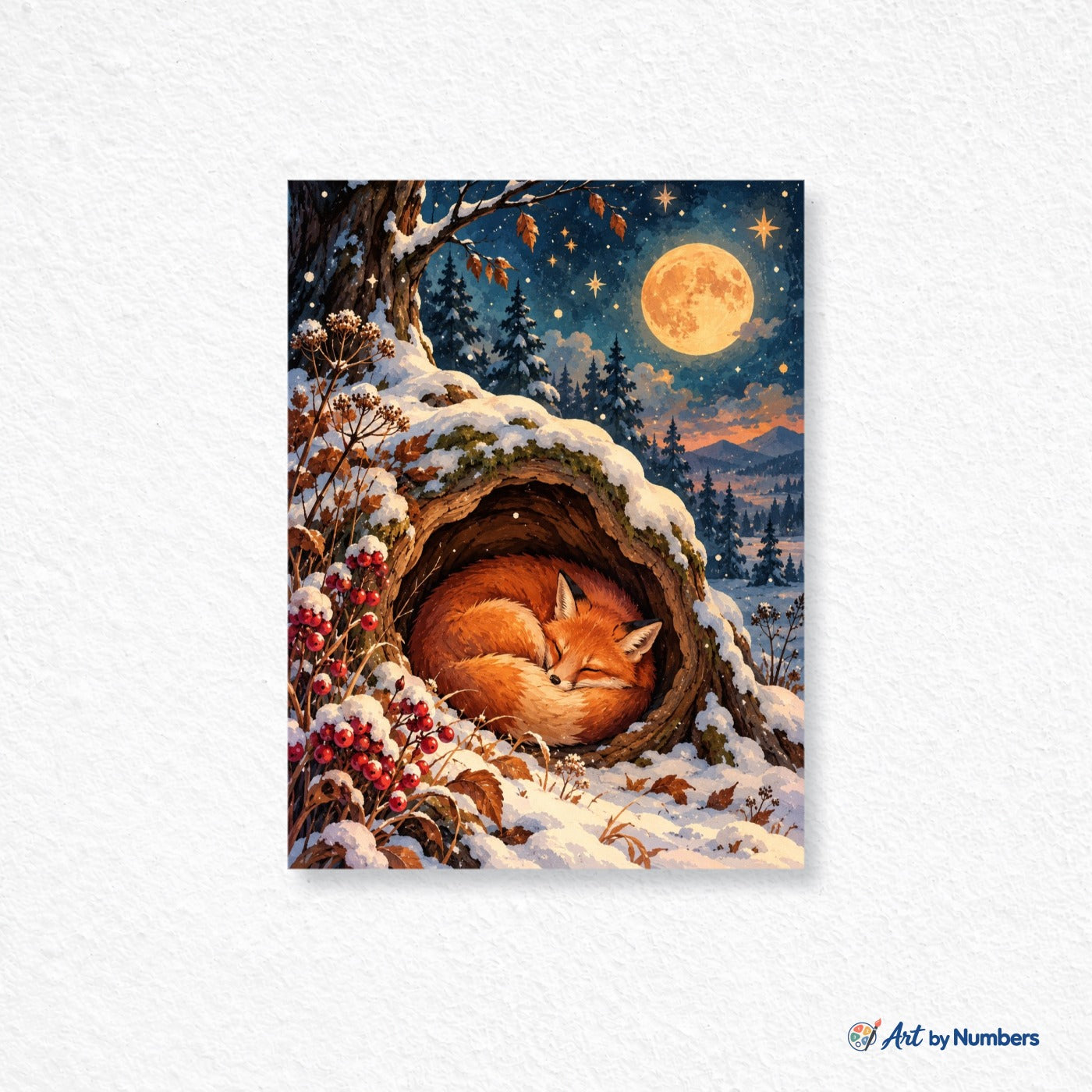 Sleeping Fox Beneath the Winter Moon - Paint by Numbers · image 1