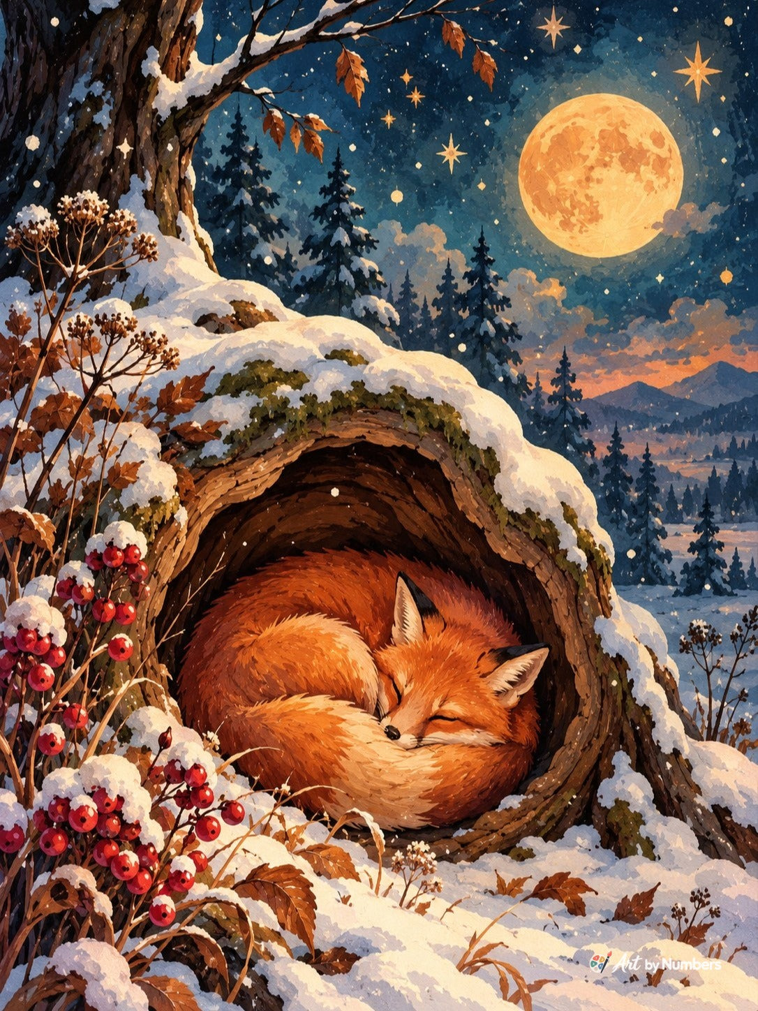 Sleeping Fox Beneath the Winter Moon - Paint by Numbers · image 2